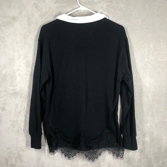 Rag & Bone Rugby Lace Polo Shirt Women’s S Black Edgy Chic Dark Academia - Picture 4 of 8